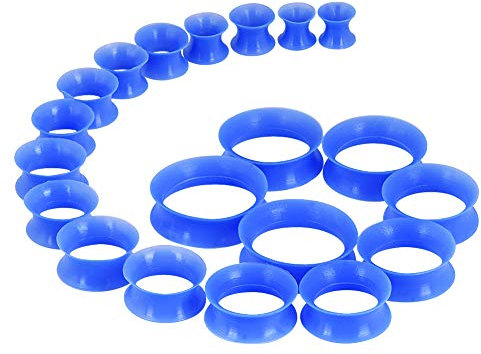 Longbeauty 20PC Extra Weich Silikon Tunnel Plugs 6mm-25mm Piercing Ohrringe Set (Blue)