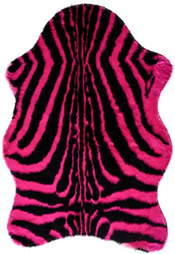Mr.Ghorbani Kunstfell Teppich- Zebra Magenta in 3 Größen, Tier Fell, Tiermuster in Magenta Schwarz, Größe Teppiche:150cm x 220cm