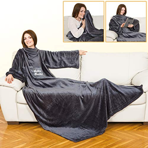 Deluxe-Kuscheldecke mit Ärmeln und Ihrem Namens-Aufdruck, aus kuschelweichem Plüsch
