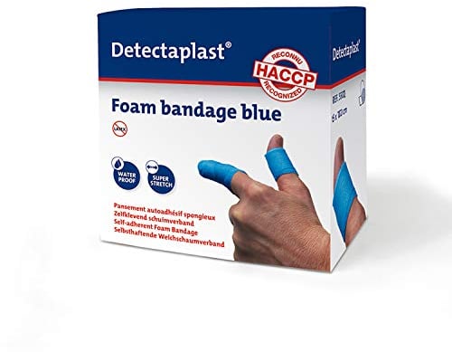 Detectaplast Wundverband, selbstklebender Verband für Wunden und Verletzungen, wasserfeste Pflaster Rolle für den Umgang mit Lebensmitteln, super elastisch, 6cm x 1m