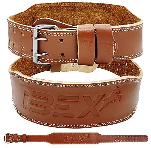 IBEX Gewichthebergürtel, Leder, 10.2 cm, gepolstert, Lendenwirbelstütze, Wildlederfutter, Stahlschnalle, funktionales Training, Bodybuilding, Powerlifting, Kreuzheben, Fitnessstudio, Fitnessgerät M