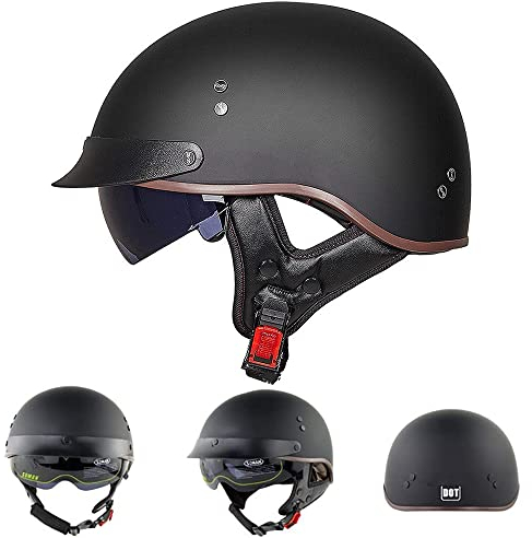 BDTOT Mezzo Casco da Motociclista retrò Portatile Jet Casco Scodella ECE/DOT Omologato Sicurezza Estivo Mezzo Casco per Elicottero da Pilota Chopper Vintage per Moto Cruiser