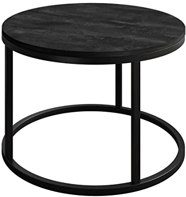 lukmebel Couchtisch CIRI, 60x60x42cm, rund, schwarz und dunkler Beton