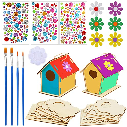 LAMEK 2pcs Maison Oiseau Bricolage, Kit Maison Oiseaux Exterieur à Peindre Nichoir en Bois, pour Enfant Garçon Fille Loisir Creatif Activite Manuelle DIY
