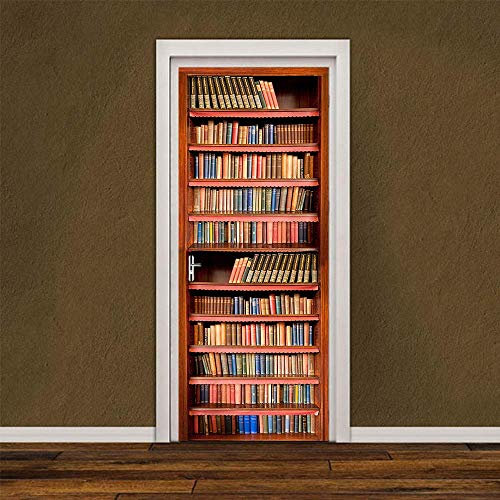 Papier Peint Porte Bibliothèque 3D Trompe l'oeil Mural Maison Décoration Coucher Murale 90x200cm