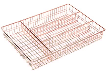 EliteKoopers 1Pcs Rose Gold Metal Wire Kitchen Cutlery Tray Organiser Holder Drawer For Insert Tidy Storage Cady