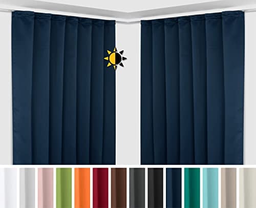 BEAUTEX 2er Set Kräuselband Verdunkelungsvorhang mit U-Band, Gardinen abdunkelnd und Blickdicht (B=300 cm, H=245 cm, Navyblau)