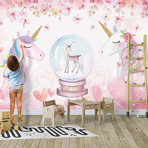 YMXCNM Photo Wallpaper,4D Wall Mural Diy Large Modern Pink Unicorn Children'S Room Mural For Living Room Bedroom, Waterproof Wall Tattoos Home Decor Tv Sofa Background Cafe Room,140Cm(W) X 70.5Cm(H)