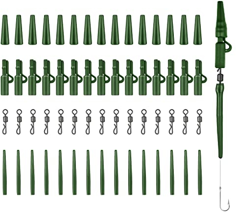 Realure 60 Stk Karpfen Zubehör Set Komplett Profi mit Sicherheits Clips Anti Tangle Ärmel Tail Gummi Rohre Schnell Wechselwirbel Clips zum Karpfenangeln Leadclip für Karpfenanfänger (Grün)