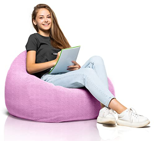 Aiire Pouf Poltrona a Sacco Design - Puffo per Sedersi con Imbottitura per la Camera da Letto - Puff Bambini, Bean Bag Chair o Puf Gamer Piccolo - Pouffe Salotto Rosa