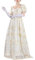 CR ROLECOS Robe victorienne Regency pour femme - Robe de bal bouffante Bridgerton avec gants, or, XXL