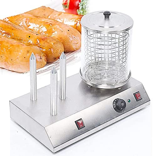 Electric Grill Cooker Machine, Grilled Hot Dog Machine with Detachable Glass Cover, Hot Dog Warmer Sausage, Bread Toaster Machine for Restaurant