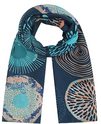 Ever Bloom Damen Schal mit Blumen und Punkt Print, elegantes Halstuch Stola mit Ethno Muster, Schal für Herbst und Winter, Schal farbe 2023:Blau