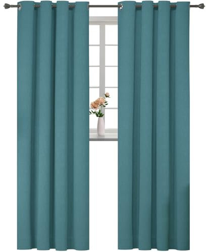 YSTELLAA Rideau 100% Occultant Lot De 2, 140×280cm, Effet Lin, Rideau Thermique Isolant Anti Froid Et Chaleur, Rideaux Anti Bruit, avec Oeillet, pour Salon Et Chambre, Vert