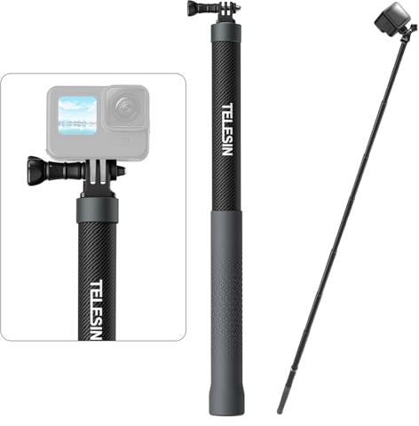 AuyKoo 3 m de Fibra de Carbono Selfie Stick Monopod Polo Extendable Invisible para Go Pro Insta360, Monopod Impermeable para Go Pro Hero 12 11 10 9 8, Insta360, dji Action