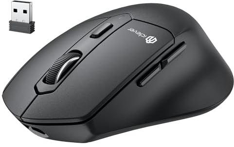 iClever Mouse Bluetooth, Wireless Mouse Ricaricabile Ergonomico MD360, Silenzioso Mouse Senza Fili Con Jiggler, 4 DPI Regolabile, 2.4G Mouse USB C Senza Fili Per PC Portatile,Mac,Laptop,Tablet,Windows