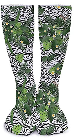 FWJZDSP Calza per stivali divertente con pelle di zebra e foglie sopra il polpaccio, calzini lunghi al ginocchio per uomo e donna