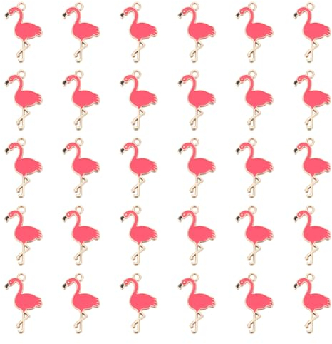 GOMAKERER 40 Stück Legierungs-Flamingo-Anhänger, Emaille-Tieranhänger Rosa Flamingo Baumelnde Charms Für Halsketten, Armbänder, Schmuckherstellung