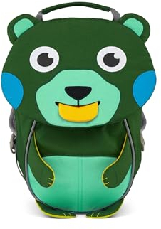 Affenzahn Kleiner Freund Kindergarten-Rucksack für 1-3 Jährige Ergonomisch Reflektierend Ziehzunge mit Namensschild Kreativ Bär - Grün