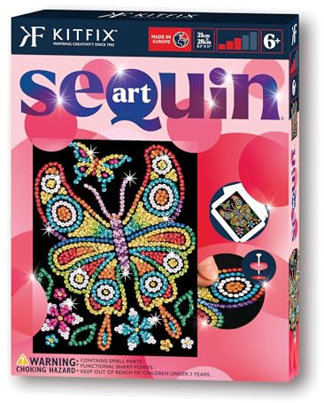 Kitfix - Sequin Art Red - Bernstein-Schmetterling - Paillettenbild - 21 x 28 cm - Bastelset für Kinder und Erwachsene ab 6+ - 2201
