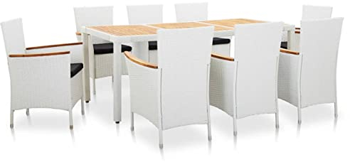 ARKEM 9-TLG. Garten-Essgruppe Garten Lounge Set GartenmöBel Set Gartentisch Mit StüHlen Garten Essgruppe Garten MöBel Poly Rattan Weiß