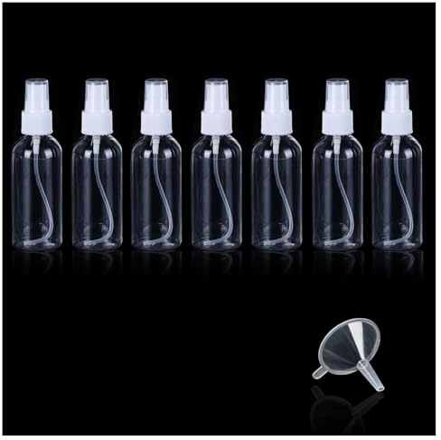 Fine Mist 7 Pack 50ml Refillable Plastic Bottles, Mini Spray Bottles Transparent Plastic Holiday Travel Bot (50ML)