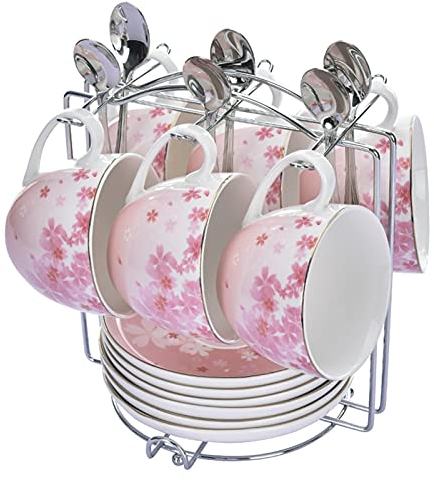 YUHRSTO Tazze da caffè Inglese Stile pomeriggio Tazza di caffè Tazza di caffè Semplice Stile Set da tè Tazza di caffè Piatto Set Regalo Vacanze Set di Tazze da caffè(C)