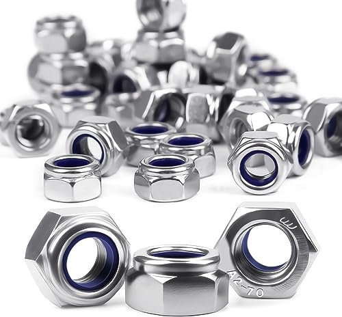 Tuercas hexagonales M5 de acero inoxidable A2 V2A, tuercas hexagonales, tuercas autoblocantes, 100 unidades DIN985, tuercas de bloqueo, tuercas de bloqueo autoblocantes, juego de tuercas de bloqueo