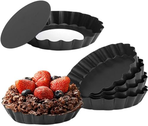 MUXHEL 4PCS 24cm Quiche Dish 6cm Deep Quiche Tins with Loose Base Carbon Steel Large Quiche Pan Pie Dish Non-Stick Pie Tin for Baking Quiches Flans Cooking