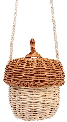 Fahrradkorb Vorne Rattan-Aufbewahrungskorb, handgewebt, dekorativer eichelförmiger Korb, Tasche, Wandbehangkorb für Jungen und Mädchen, Fotografie-Requisiten, kleine (Klein 1 Stück)