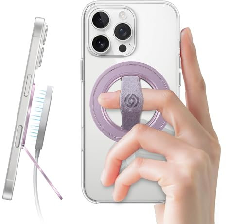 EWA MagOne 3rd Gen [Compatible with MagSafe] Phone Grip Stand with Finger Strap, Removable Magnetic Ring Holder Kickstand Loop, for iPhone 16, 15, 14, 13, 12 Series - (Purple)