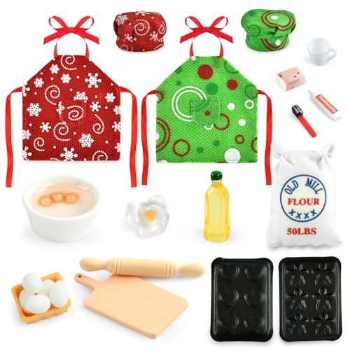 Miniatur Wichtel Zubehör Puppenhaus Küche Backset Mini Eier Nudelholz Mehlsack Ölflasche Weihnachtselfen Kleidung Schürze, Kochmütze Wichtel Miniatur Toilettenartikel (B)