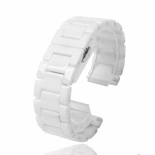 YEAHLEE Uhrenarmband aus Keramik Weißes Keramikarmband Keramikarmband mit Doppeldruckknopfschließe Hohe Qualität Unisex Keramikband (Breite 16mm, Weiß)