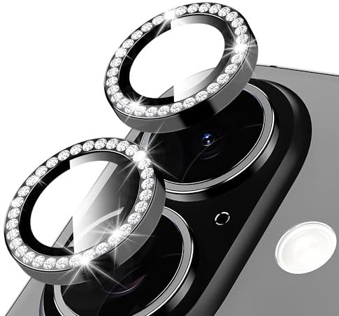 Oelrstfe Caméra Arrière Protection pour iPhone 16/16 Plus Verre Trempé,Pailleté Protecteur Objectif Lentille,9H Dureté HD Définition Ultra Résistant Anti-Rayures Lens Camera Protector,Noir