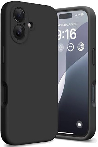 Compatible with iPhone 16 Case 6.1, Liquid Silicone Case Protection Cover Slim Shockproof Gel Rubber Phone Case for iPhone 16 6.1inch-Black