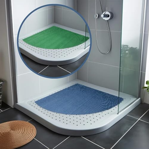 Nicoman Reversible Bath Mat Non Slip Anti Mold, Shower Mat for Tub Bathtub, Anti Slip Shower Mats for Inside Outside, Safety Washable Quick Drying Large Bath Matt (Blue/Green, QUADRANT 53x53cm)