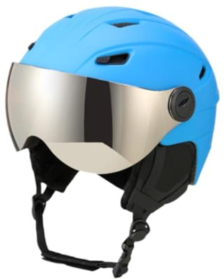 harayaa Skihelm mit Visier, Anpassbare Passform, Atmungsaktiver Helm für Schneesport, Blau, L