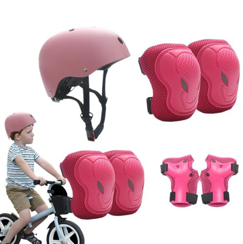 Lunaobrik Casco ajustable para niños y niñas, equipo de protección para bicicletas de bebé, rodilleras, coderas, equipo de protección con correas ajustables para el balance