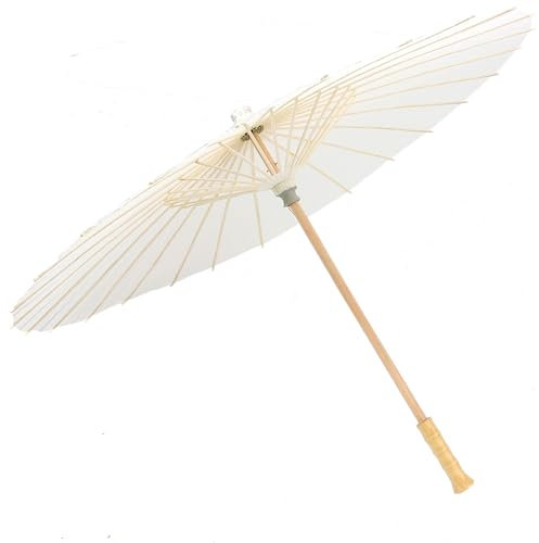 wukuaier Parasol en papier blanc de 83 cm pour décoration de mariage et loisirs créatifs – Grand parasol en bois fait à la main, parasol de mariage, toile de fond de fête asiatique, projets de