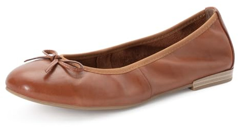 Marco Tozzi Damen Ballerinas weiches Feel Me Fußbett Leder weiches Innenfutter Modisch, braun (Cognac), 39 EU