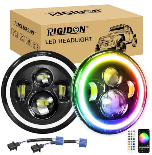 RIGIDON 2x 7 zoll rund einbauscheinwerfer, 50W 5000lm weiß, RGB DRL | 4 modi fahrscheinwerfer feuer kreuz DRL, offroad beleuchtung, zusatzscheinwerfer, für auto Wrangler JK TJ LJ CJ Humm-er JP