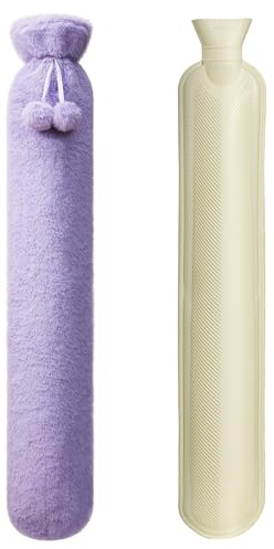 Homealexa 2L Large Long Hot Water Bottle with Cover - Soft UK Bag for Neck and Shoulder, 73 x 14cm - Kids Extra Long Bottle