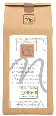 Thats me Organic Basic Zubehör Set für Pflanzenhaarfarbe – Haarfärbe Set mit Bio Shampoo, Handschuhen, Tee, Haube, Watteschnur & Anleitung – Friseur Zubehör für natürliches Haare färben