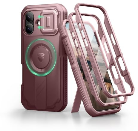 Dexnor for iPhone 17 Case with Slide Camera Cover & Adjustable Kickstand & Built-in Screen Protector, Rugged Shockproof Bumper Cases Heavy-duty Magnetic Protective Cover - Wine Red