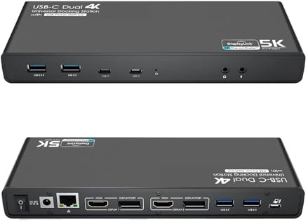 WWT Universal USB C Laptop Docking Station Dual Monitors 5K/4K@60Hz with 65W Host Charging for Thunderbolt 4/3, USB-C Windows, OS, Chrome, Ubuntu 20.04,22.04(2HDMI, 2DP, 6USB 3.0, 1Gbps Net)