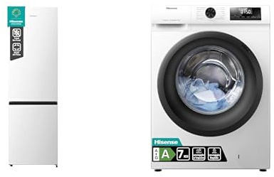 Hisense Set Frigorifero Combinato 255L + Lavatrice Slim 7kg, No Frost e Classe A