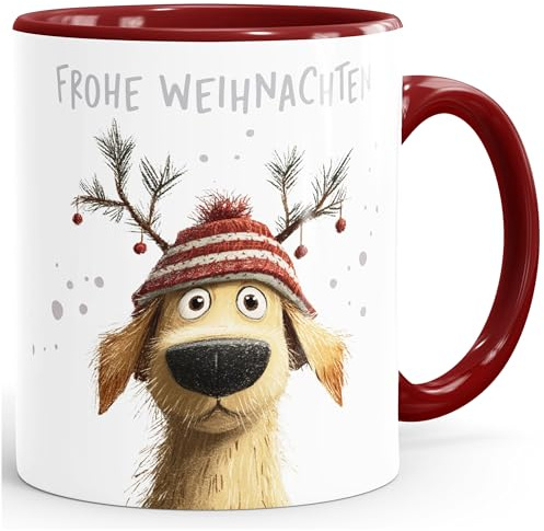 SpecialMe® Weihnachtstasse mit Golden Retriever Motiv Lustige Keramik Kaffee Tasse Ideal für Advent und Nikolaus Weiss-innen-bordeauxrot standard