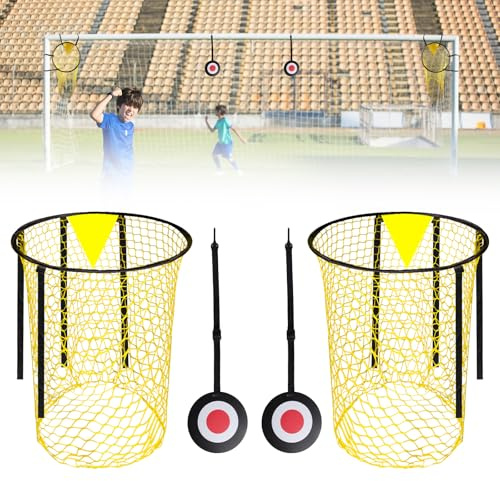 Juego de equipo de entrenamiento de fútbol, incluye 2 contenedores superiores de objetivos de fútbol y 2 objetivos colgantes, fácil de poner y quitar, red de contenedores superiores para portería para