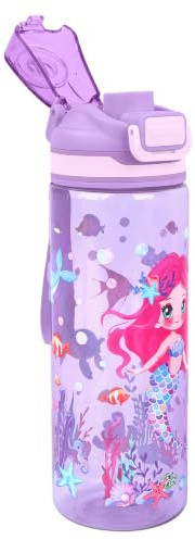 decalsweet Trinkflasche Kinder 650ml, BPA-frei Wasserflasche Meerjungfrau | Auslaufsicher, Trinkflasche Kindergarten mit Tragegriff, BPA-frei Tritan Flasche Kinder, Schule, Sporttrinkflasche