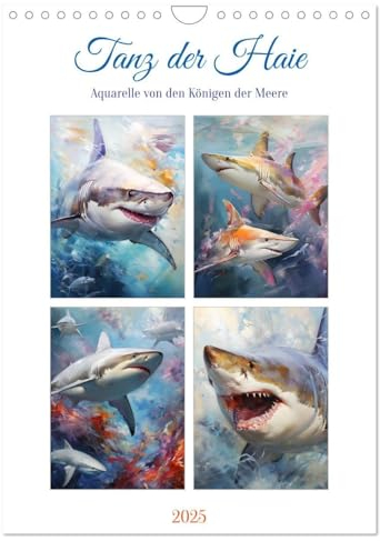 Tanz der Haie. Aquarelle von den Königen der Meere (Wandkalender 2025 DIN A4 hoch), CALVENDO Monatskalender